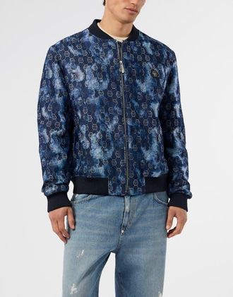 Philipp Plein Jacquard Denim Bomber Monogram Men in Navy at Nordstrom, Size 50