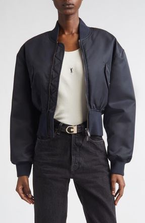 Saint Laurent Crop Bomber Jacket in Marine at Nordstrom, Size 4 Us