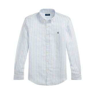 Ralph Lauren Overhemden, Heren, Veelkleurig, L, Linnen, Custom Fit Gestreept Linnen Overhemd