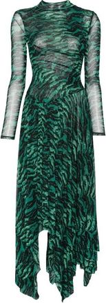 Diane Von F&uuml;rstenberg Abito Midi Asimmetrico con Scollo Alto e Arricciature - - Dresses - Donna - Verde - S