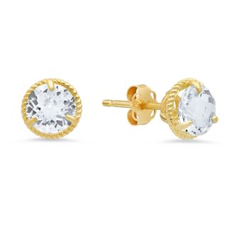 MAX + STONE 14k Yellow Gold Roped Halo Gemstone Round Stud Earrings for Women 6mm