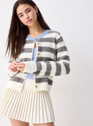 Twik Womens Striped boucl&eacute; knit Cardigan Sweater