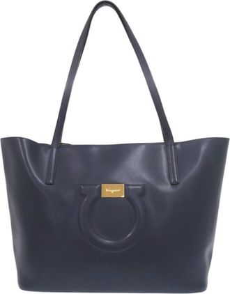 Ferragamo Navy Leather Tote Bag (Pre-Owned)