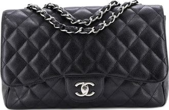 Chanel Classic Single Flap Bag Quilted Caviar Jumbo shoulder bag - Zwart