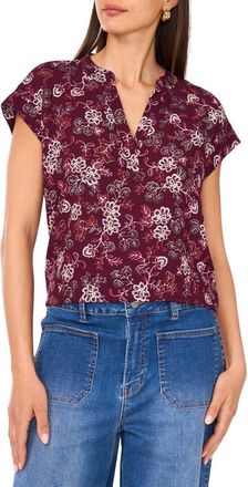 Vince Camuto Floral Short Sleeve Georgette Top in Sweet Plum at Nordstrom, Size Small