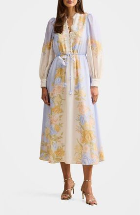 Ever New Courtney Placed Floral Long Sleeve Dress in Blue Mercia Floral at Nordstrom, Size 10