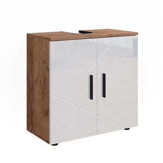 Vicco Mobile Sottolavabo Per Bagno Irma, Bianco Lucido/oro Power Oak, 60 X 59 Cm