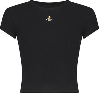 Vivienne Westwood Orb Geborduurd Cropped T-shirt - Dames - T-shirts - Zwart - M - Katoen - Tops