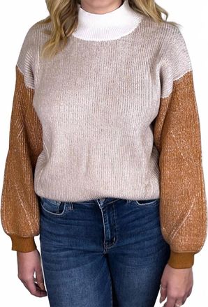 Paper Crane Color Block Knit Sweater In Taupe Multi