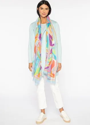 Kinross Cashmere Palm Print Scarf in Freesia at Nordstrom