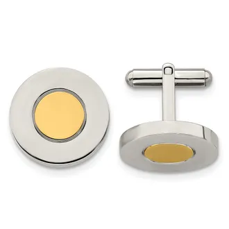 Diamond2Deal Stainless Steel Polished Yellow IP-plated Circle Cufflinks