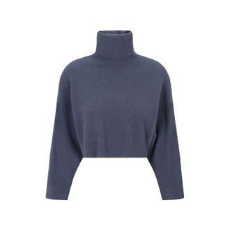 Brunello Cucinelli Blue Cashmere Womens Turtleneck