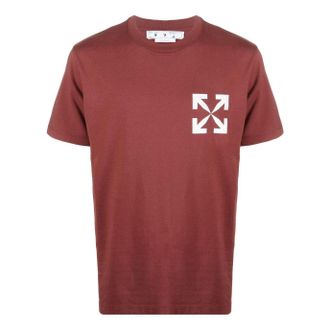 Off-white Mens Off-White SS22 Logo Printing Round Neck Short Sleeve Version Brick Red T-Shirt OMAA027F22JER0032801