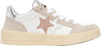 2Star Witte leren sneaker met beige en roze details - Dames - Sneakers - Veelkleurig - 40 EU - Leer - Schoenen
