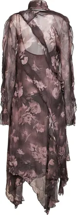 Diesel Womens Asymmetric Midi Dress D-Riadi Brown Chiffon Multicolour Viscose