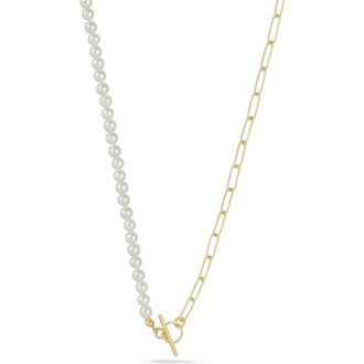 Sphera Milano Cultured Pearl & Paper Clip Chain Toggle Necklace in Gold at Nordstrom Rack