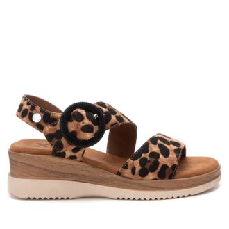 Xti Womens Animal Print Wedge Sandals In Camel