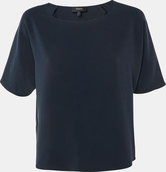Theory Midnight Blue Crepe Raglan Sleeve Top