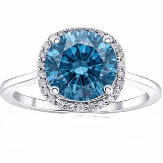 Pompeii3 3 1/4Ct Blue Diamond Halo Engagement Ring Lab Grown in 14k White Gold