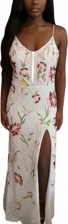 Alyce Paris Hand Beaded Dress With Criss Cross Back In Ivory/multi
