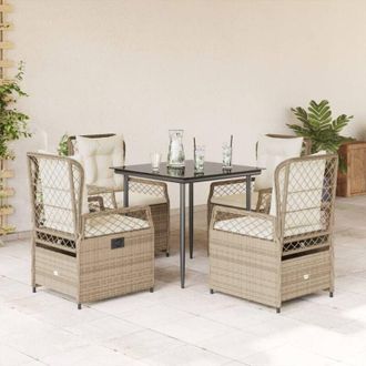 vidaXL Set Comedor De Jard&iacute;n 5 Pzas Con Cojines Rat&aacute;n Sint&eacute;tico Beige Vidaxl