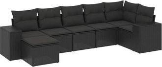 vidaXL Set De Comedor De Jard&iacute;n 7 Pzas Y Cojines Rat&aacute;n Sint&eacute;tico Negro Vidaxl