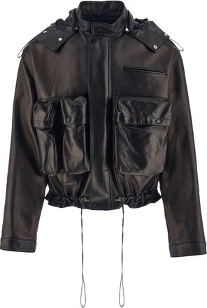 Ferragamo drawstring-hood leather jacket - men - Nappa Leather/Nylon - 48 - Black