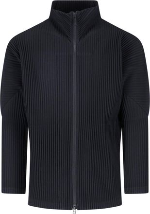 Homme Pliss&eacute; Issey Miyake Black Pleated High Collar Zip-Through Knit