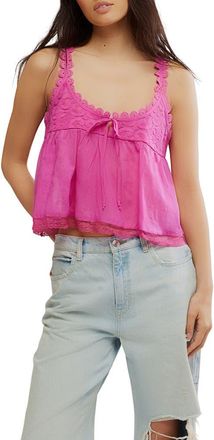 Free People Stevie Lace Accent Cotton Camisole in Hibiscus Pink at Nordstrom, Size X-Large