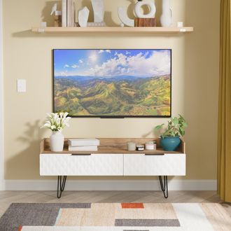 Lewis's Harlequin 2 Drawer Coffee TV Unit in White Matt & Vintage Oak - Ready Assembled - Lewiss Home | TJ Hughes