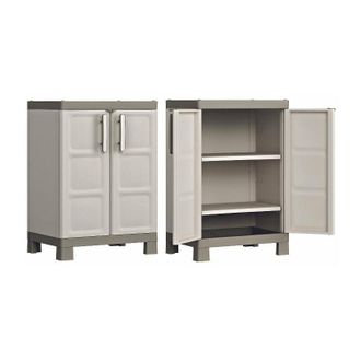 Keter Armadio lucchettabile basso in resina a 2 ante decorate da esterno giardino Excellence Keter