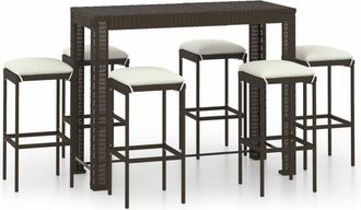 vidaXL Set De Bar Para Jard&iacute;n 7 Pzas Y Cojines Rat&aacute;n Sint&eacute;tico Marr&oacute;n Vidaxl
