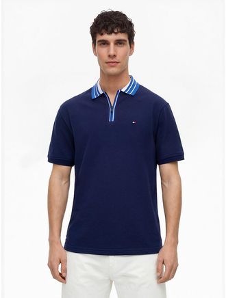 Tommy Hilfiger Mens Classic Fit Quarter-Zip Polo - Light Navy - L