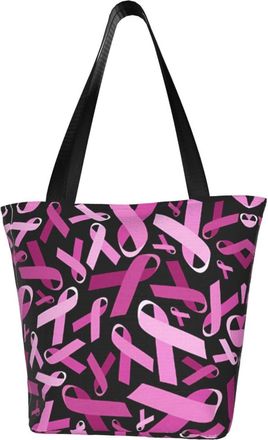 AOOEDM Breast Cancer Awareness Pink Ribbon Reusable Tote Bag Women Casual Handbag Shoulder Bags for Shopping Groceries Travel Outdoors