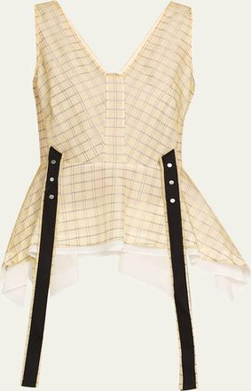 3.1 Phillip Lim Sleeveless Plaid Organza Flounce Top