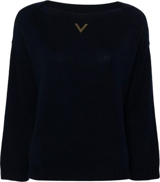 Valentino Garavani logo-plaque sweater - women - Cashmere - L - Blue