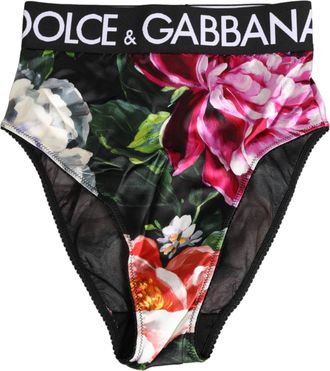 Dolce & Gabbana Womens Black Floral Print High Waist Panty Underwear 03+vi Clothing