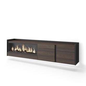 Skraut Home Mueble tv efecto madera roble negro 212x35x50cm chimenea efecto fuego