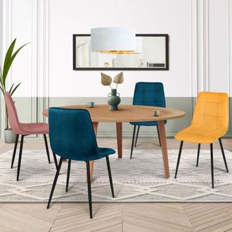 IDMarket Idmarket - Lote De 4 Sillas Mila En Mezcla De Terciopelo Color Azul X2, Amarillo Ocre, Rosa