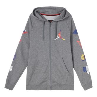 Nike Jordan Mens Air Jordan Colorful Logo Zipper Gray Hooded Jacket CJ7880-091