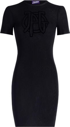Jean Paul Gaultier Black Sheer Logo Detail Fitted Mini Dress