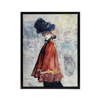Artery8 Henry Somm Elegant in Red Cape Watercolour Portrait Framed Canvas Art | Size: W24 x H32