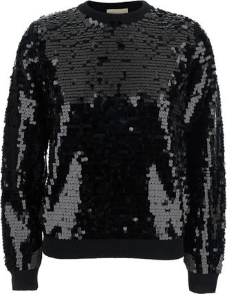 Semicouture Sequin Sweater - Dames - Ronde hals truien - Zwart - L - Wol - Truien & Vesten