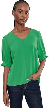CeCe by Cynthia Steffe V-Neck Elbow Sleeve Top Womens Clothing Pine Green : 2XL, Polyester/Spandex