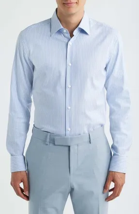 BOSS Hank Slim Fit Stripe Stretch Cotton Dress Shirt in Blue at Nordstrom, Size 16.5