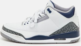 Air Jordan s White/navy Blue Leather Jordan 3 Retro Midnight Navy Sneakers
