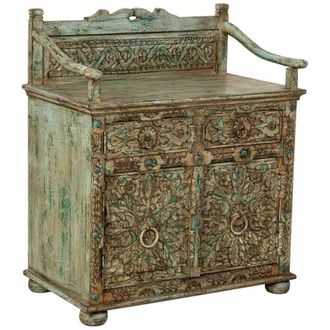 Wanderlust Deco Aparador de madera artesanal azul 70x42x85h cm