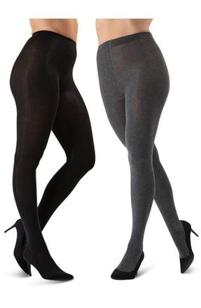 MeMoi Assorted 2-Pack Flat Knit Tights in Black /Dark Gray at Nordstrom, Size X-Small