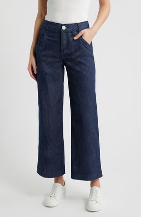 Wit & Wisdom Wyatt Skyrise Stripe V-Pocket Ankle Wide Leg Jeans in Indigo at Nordstrom, Size 14P