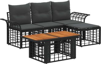 vidaXL Conjunto De Sof&aacute;s De Jard&iacute;n 5 Uds. Negro Y Gris Oscuro Vidaxl